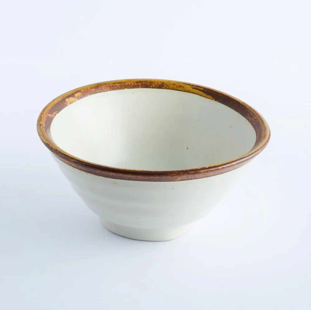 ST20-0016 - White Brown Stoneware Bowl - 7.5" 3.25" (DH)