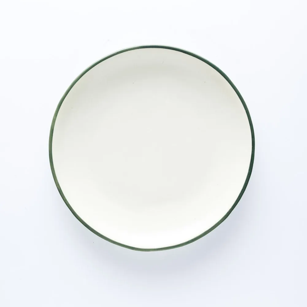 ST20-0050 - White Green Stoneware Plate - 8.25" (D)