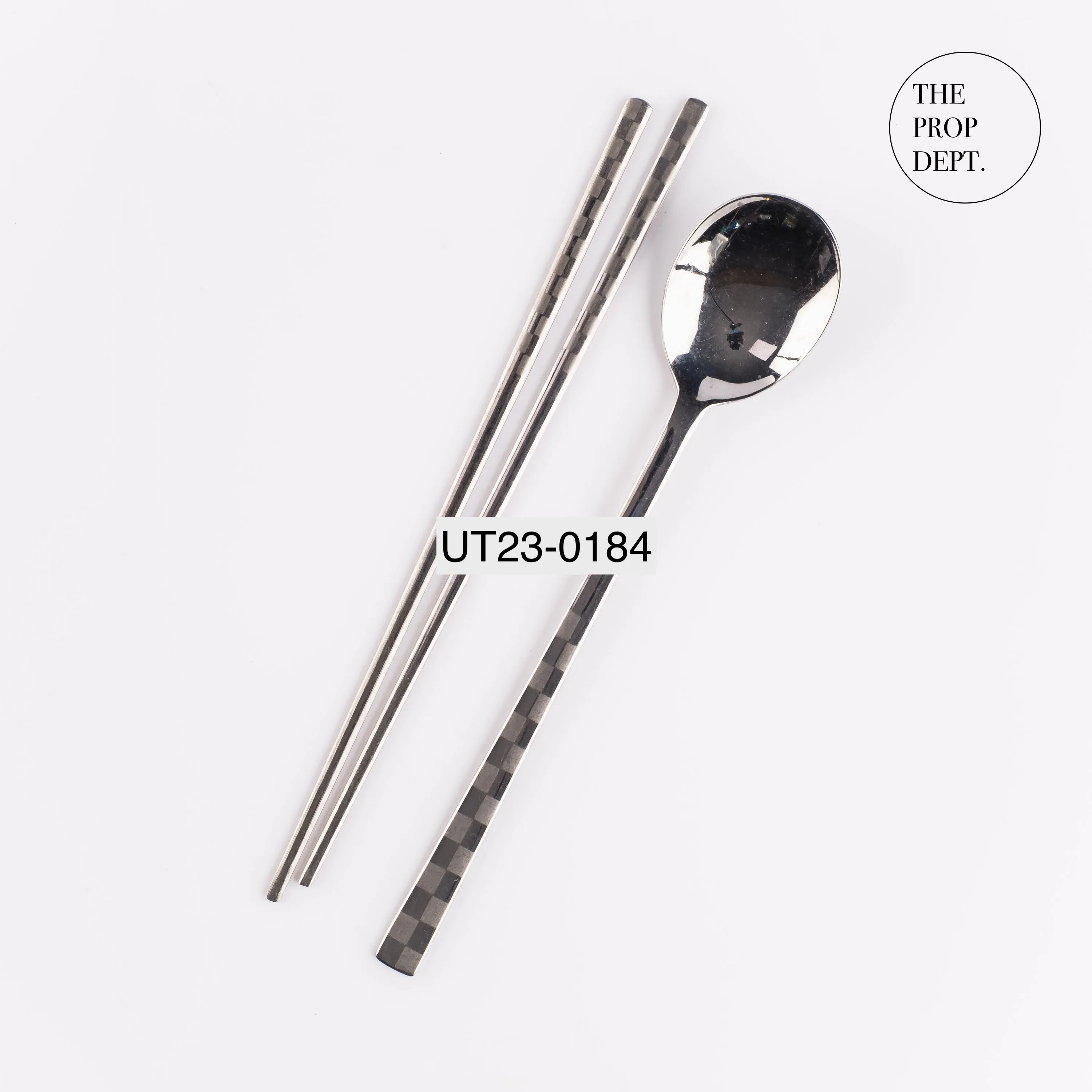 UT23-0184 - Silver Metal Chopsticks and Spoon - 8.5" (L)