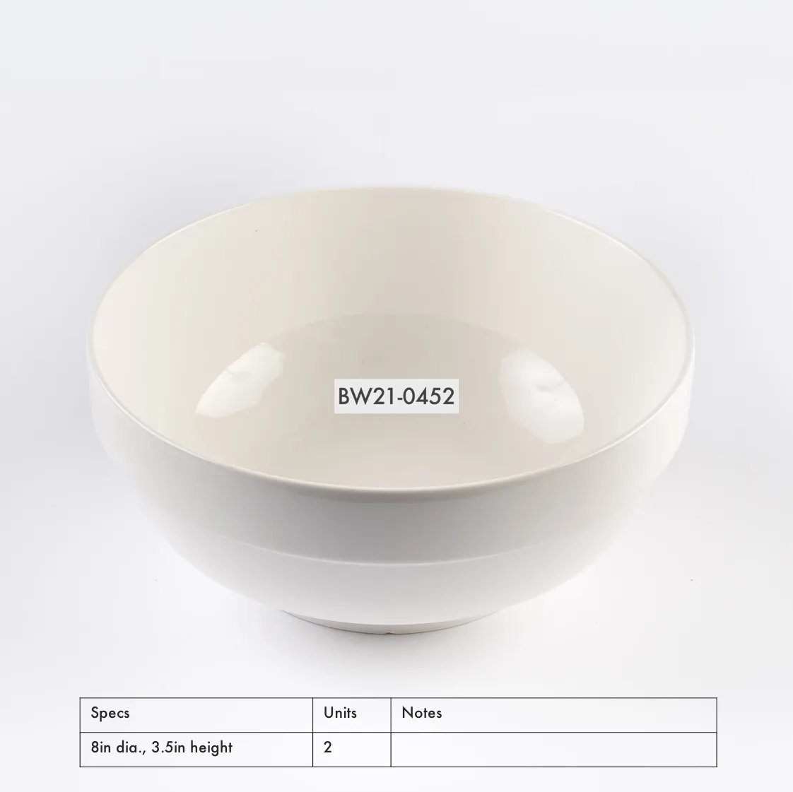 BW21-0452 - White Ceramic Ulam Bowl - 8" 3.5" (DH)