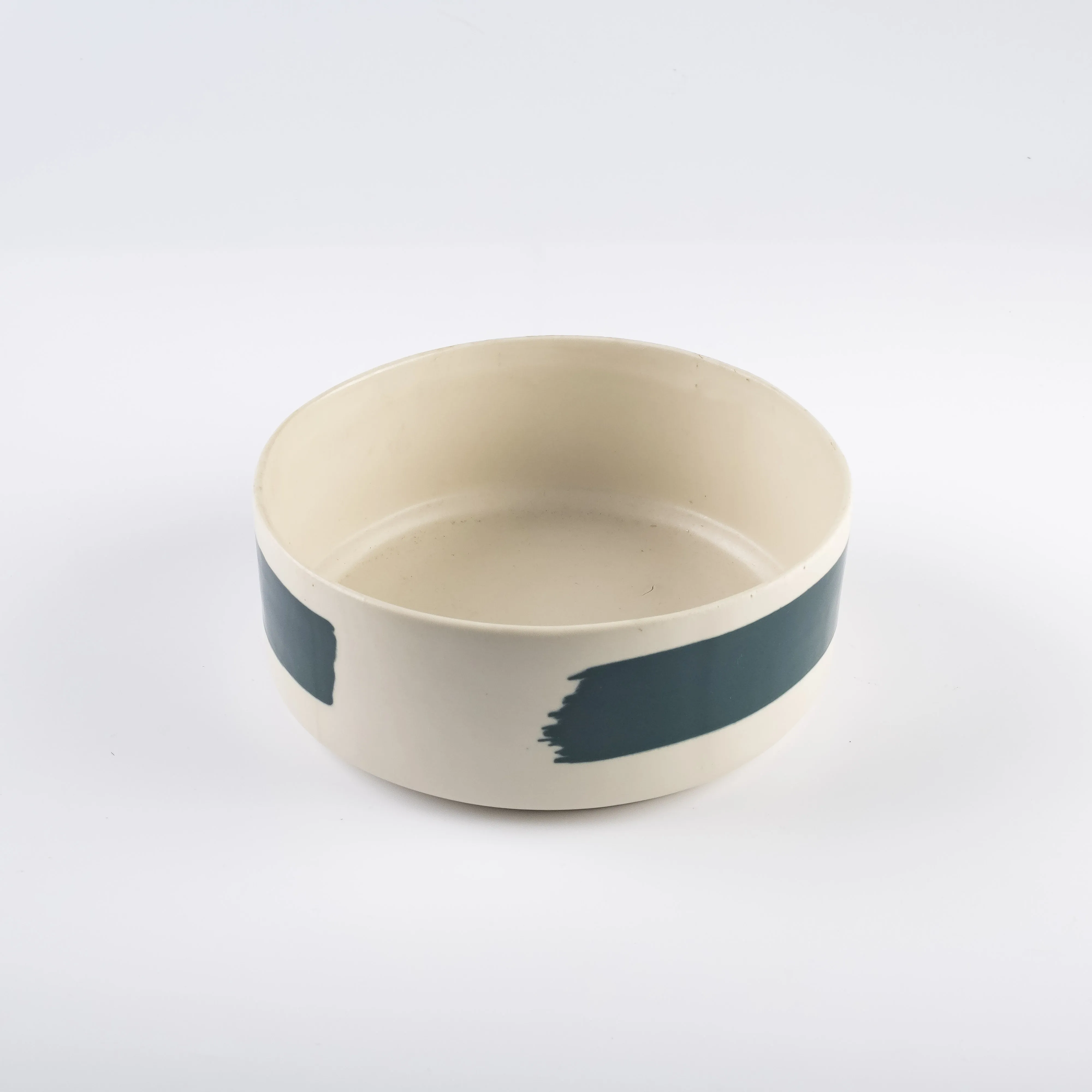 ST21-0059 - White Green Stoneware Ulam Bowl - 7.75" 3" (DH)