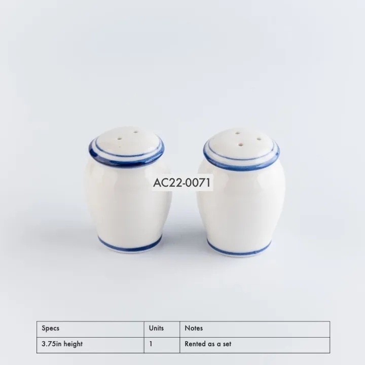 AC22-0071 - White Blue Ceramic Salt and Pepper Shakers - 3.75" (H)