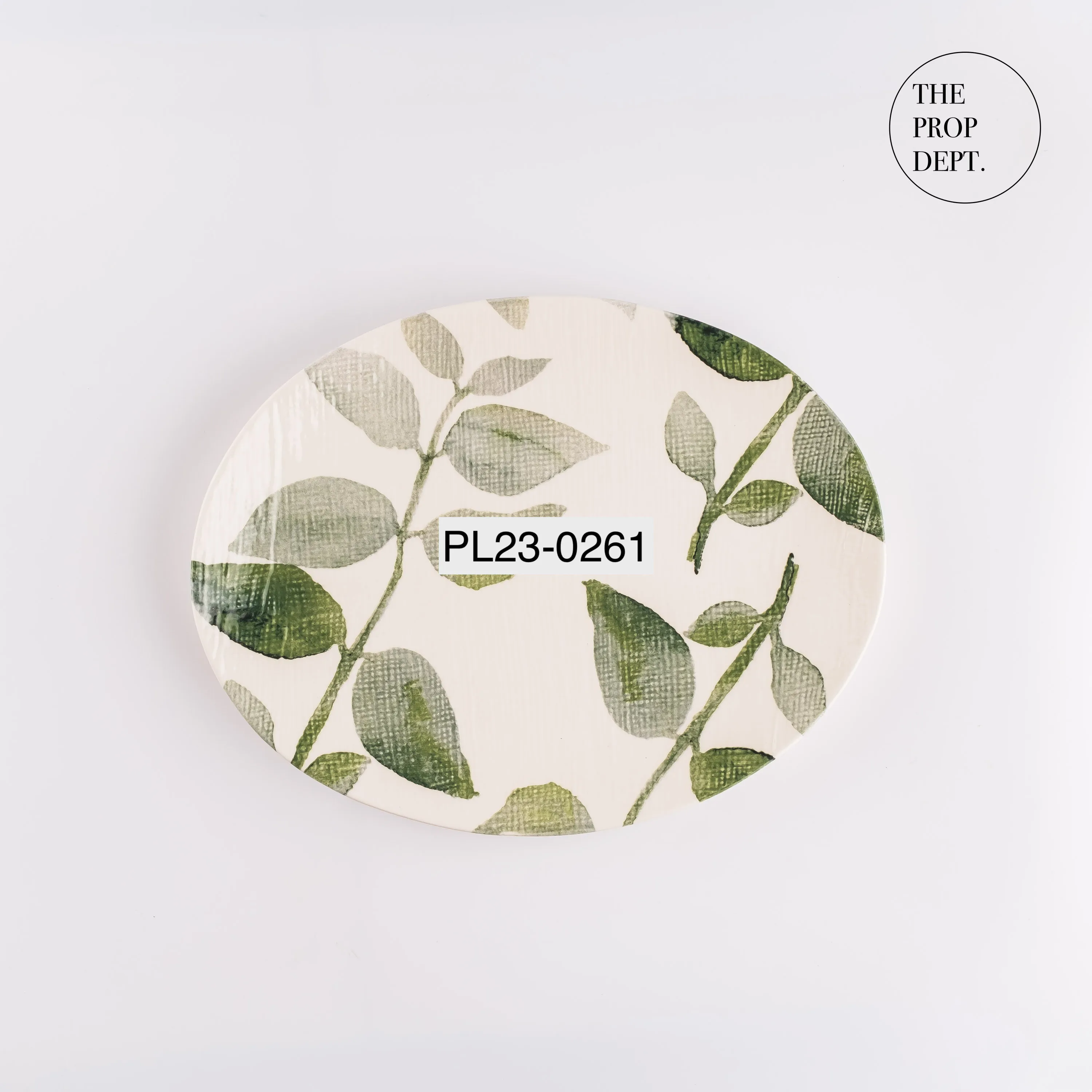 PL23-0261 - White Green Ceramic Platter - 15.5" 12" 1.75" (LWH)