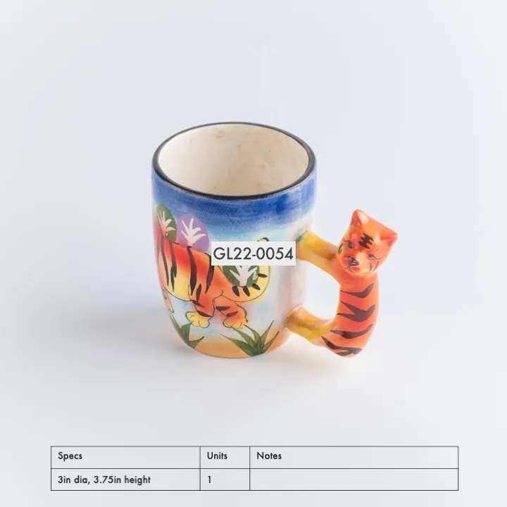 GL22-0054 - Blue Orange Cup With Handle - 3" 3.75" (DH)