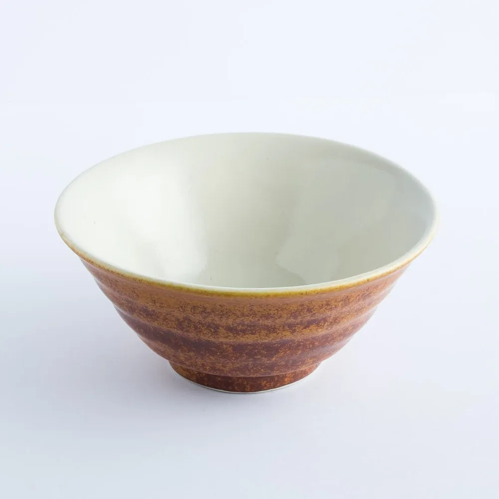 ST20-0017 - White Brown Stoneware Bowl - 7.5" 3.25" (DH)