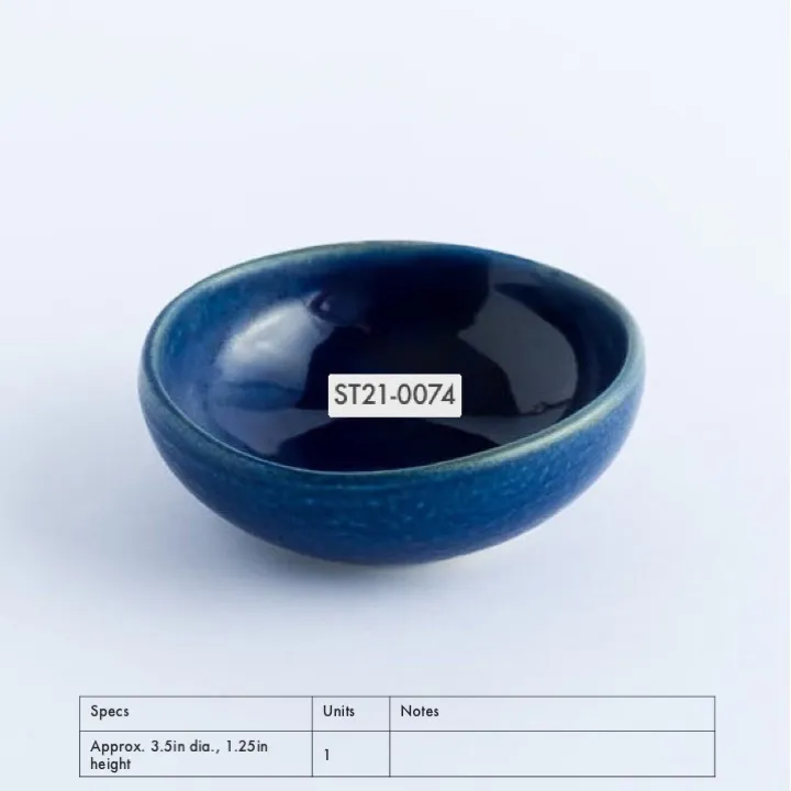 ST21-0074 - Blue Stoneware Soy Dish - 3.5" 1.25" (DH)