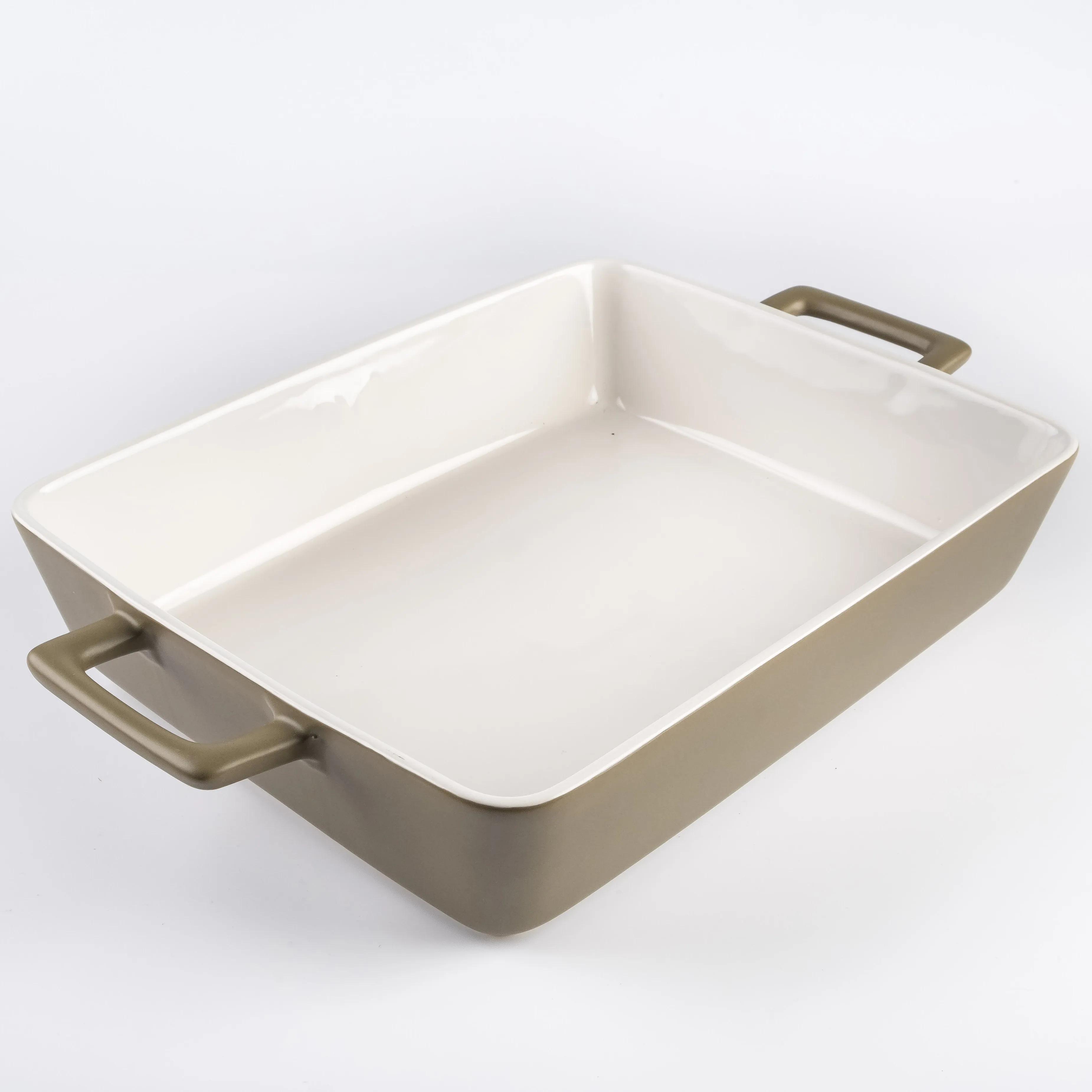 BW21-0429 - Green White Ceramic Casserole - 12.75" 10.25" 3" (LWH)