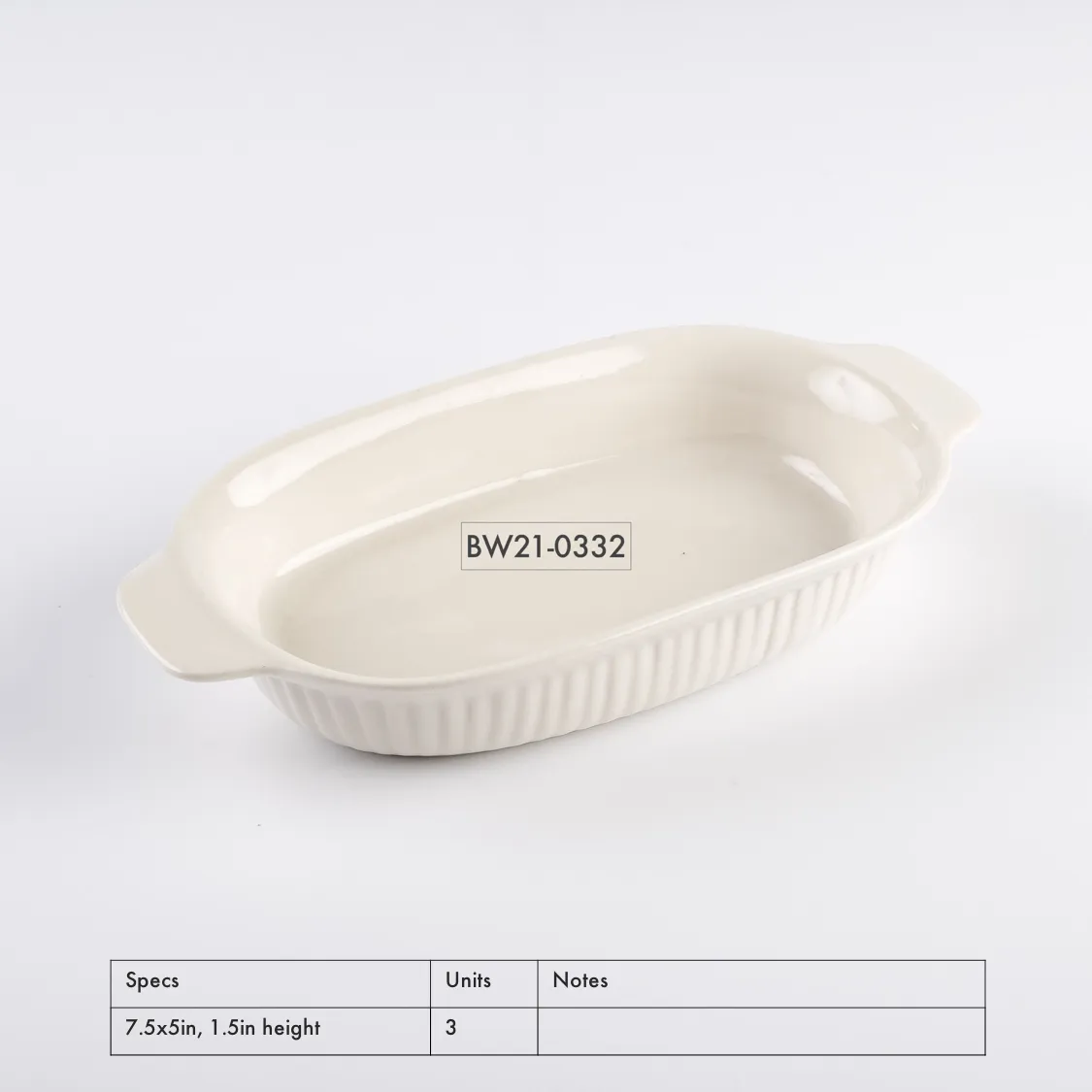 BW21-0332 - White Ceramic Casseroles - 7.5" 5" 1.5" (LWH)