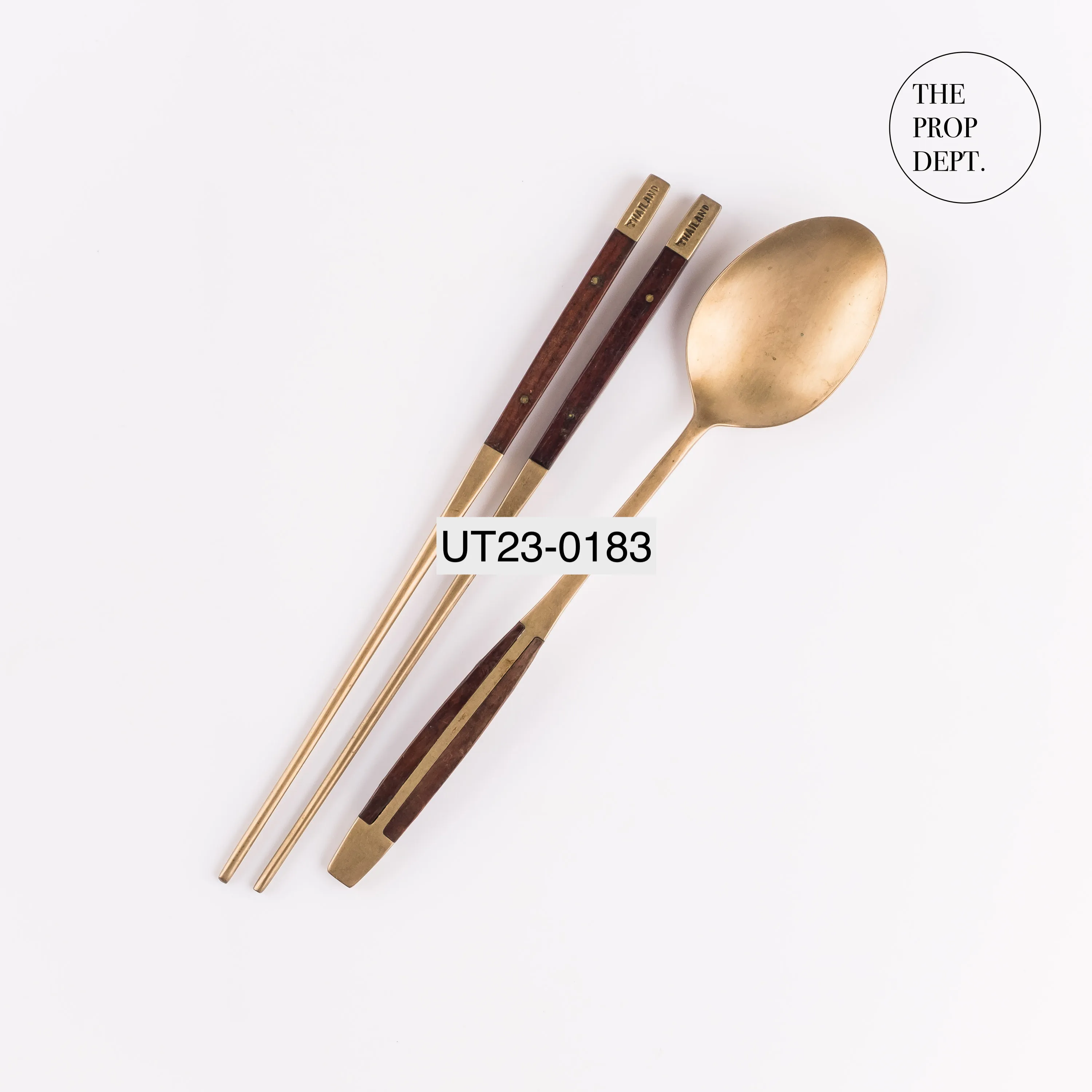 UT23-0183 - Gold Metal Chopsticks & Spoon - 8" (L)