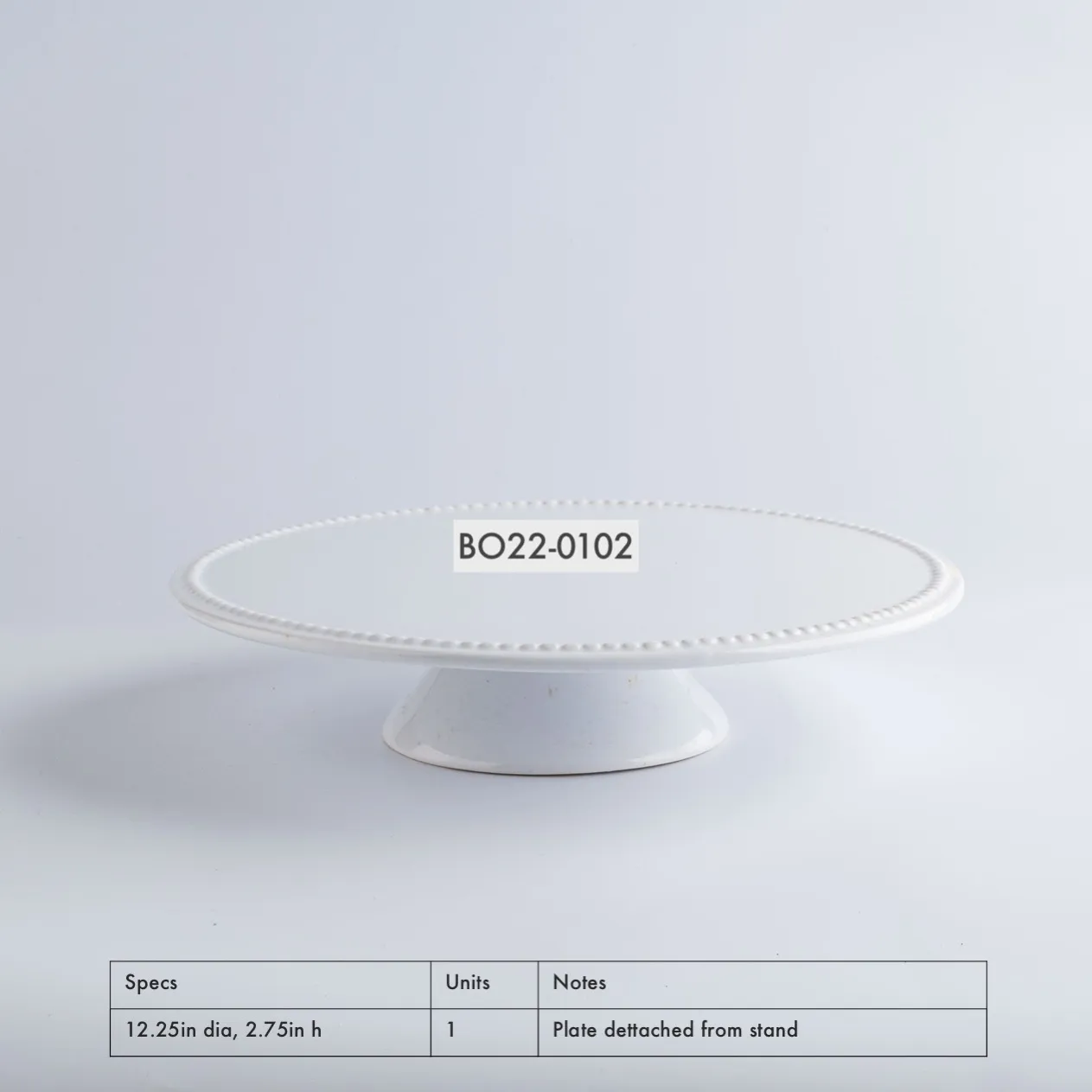 BO22-0102 - White Ceramic Cake Stand - 12.25" 2.75" (DH)