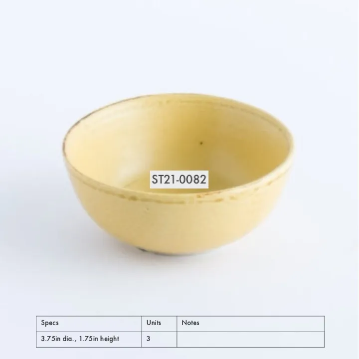 ST21-0082 - White Yellow Stoneware Soy Dish - 3.75" 1.75" (DH)