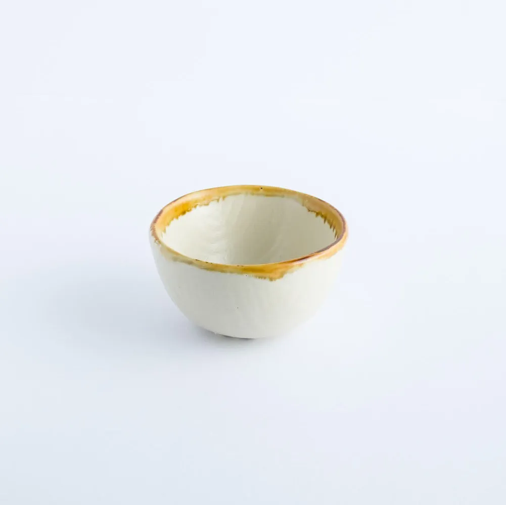 ST20-0010 - White Yellow Stoneware Bowl - 4.25" 2" (DH)