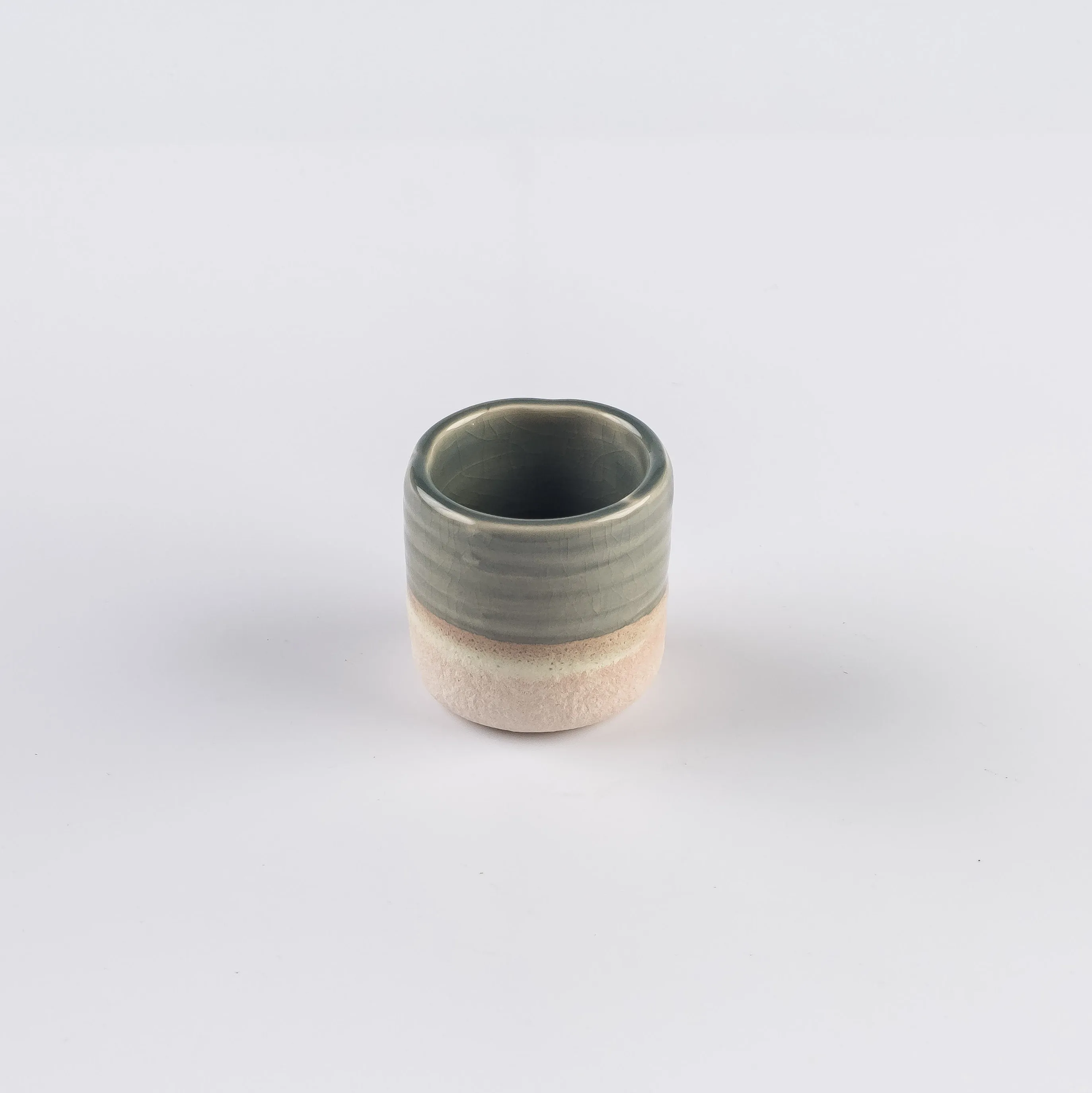 ST21-0065 - Green Pink Stoneware Drinking Glass - 2.5" 2.5" (DH)