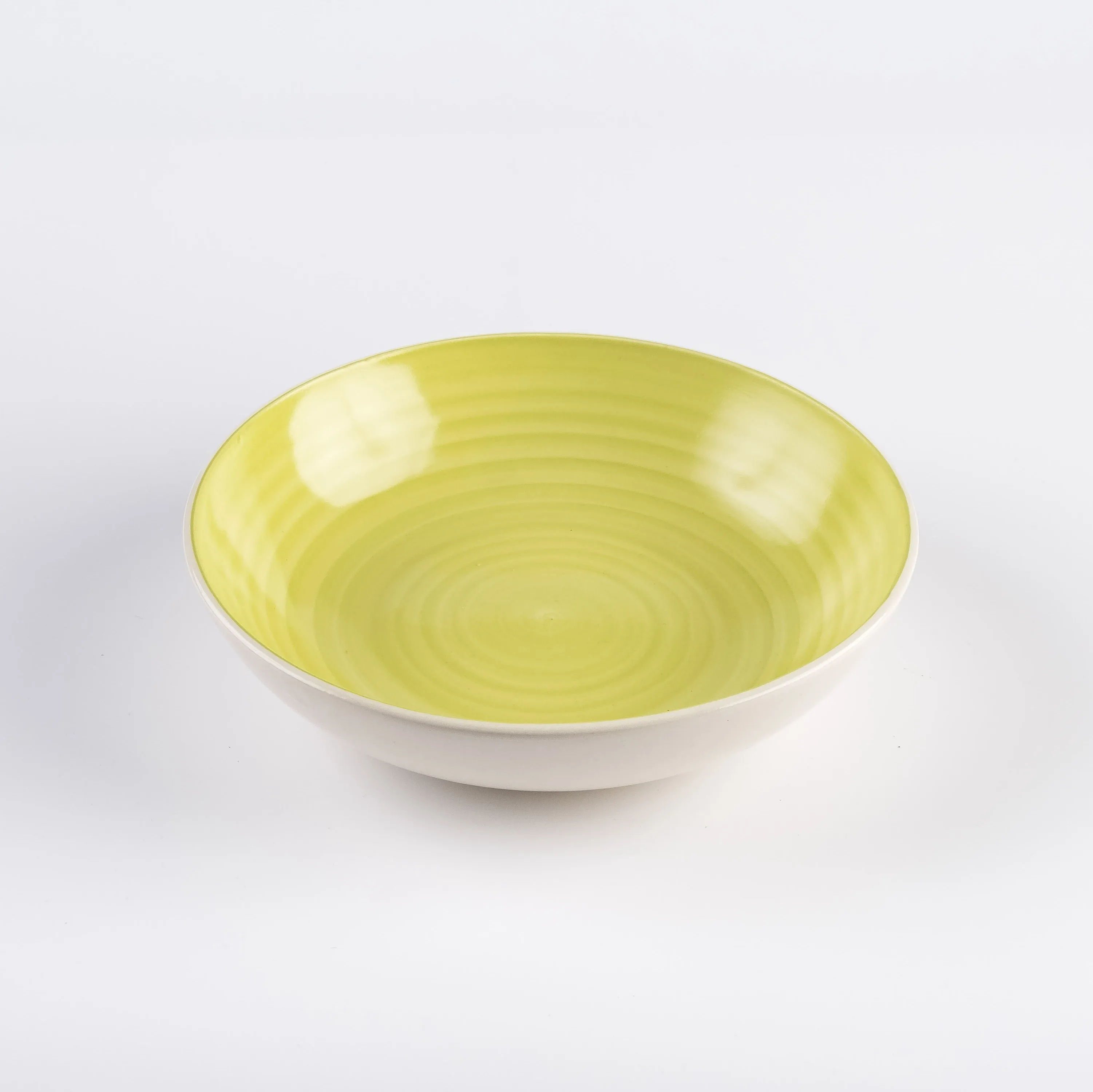 BW21-0431 - White Green Ceramic Ulam Bowl - 8.25" 2" (DH)
