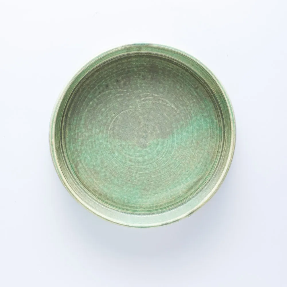 ST20-0028 - Green Stoneware Bowl - 7.5" 1.5" (DH)