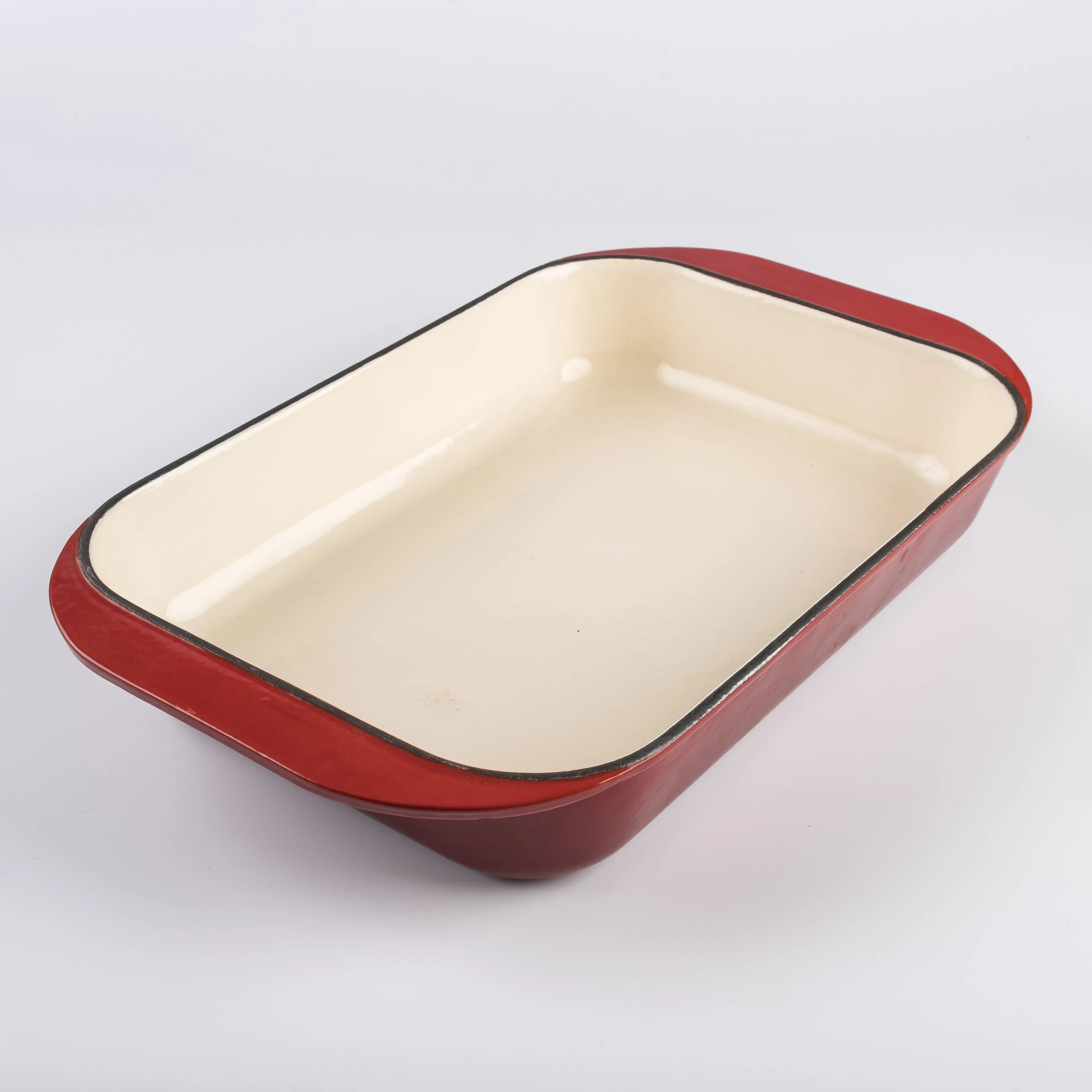 BW21-0325 - Red Cream Cast iron Casseroles - 12.75" 9" 2.25" (LWH)
