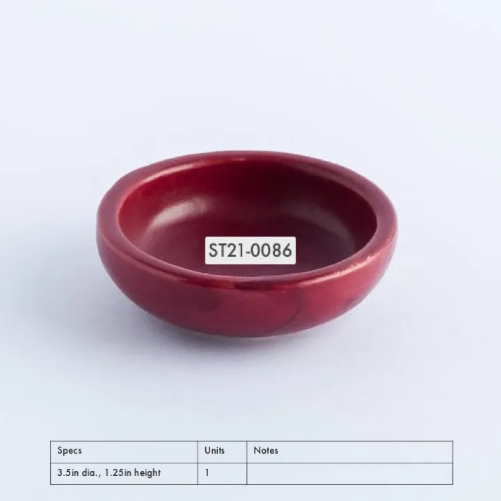 ST21-0086 - Red Stoneware Soy Dish - 3.5" 1.25" (DH)