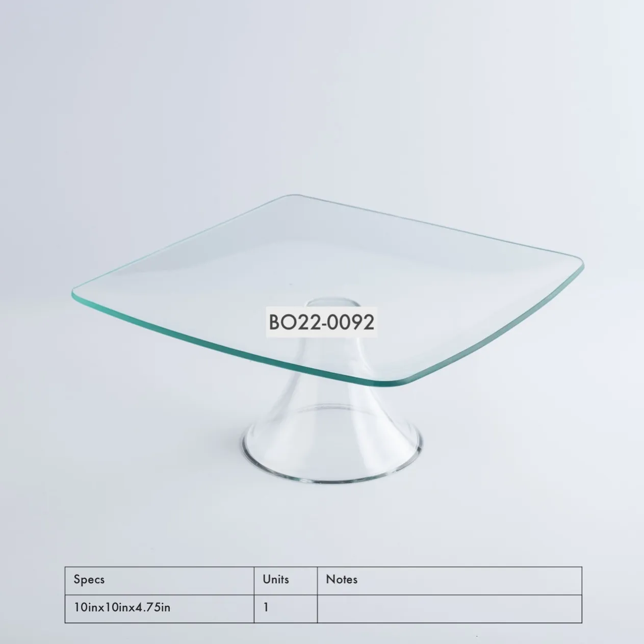 BO22-0092 - Glass Glass Cake Stand - 10" 10" 4.75" (LWH)