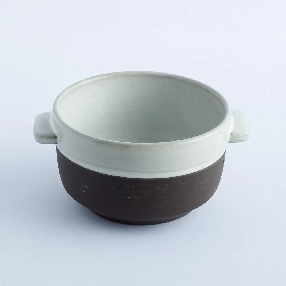 BW20-0116 - White Brown Stoneware Bowl - 5.25" 3.25" (DH)