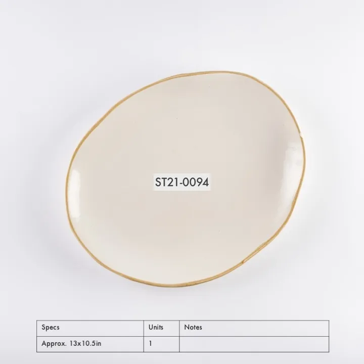 ST21-0094 - White Stoneware Platter - 13" 10.5" (LW)