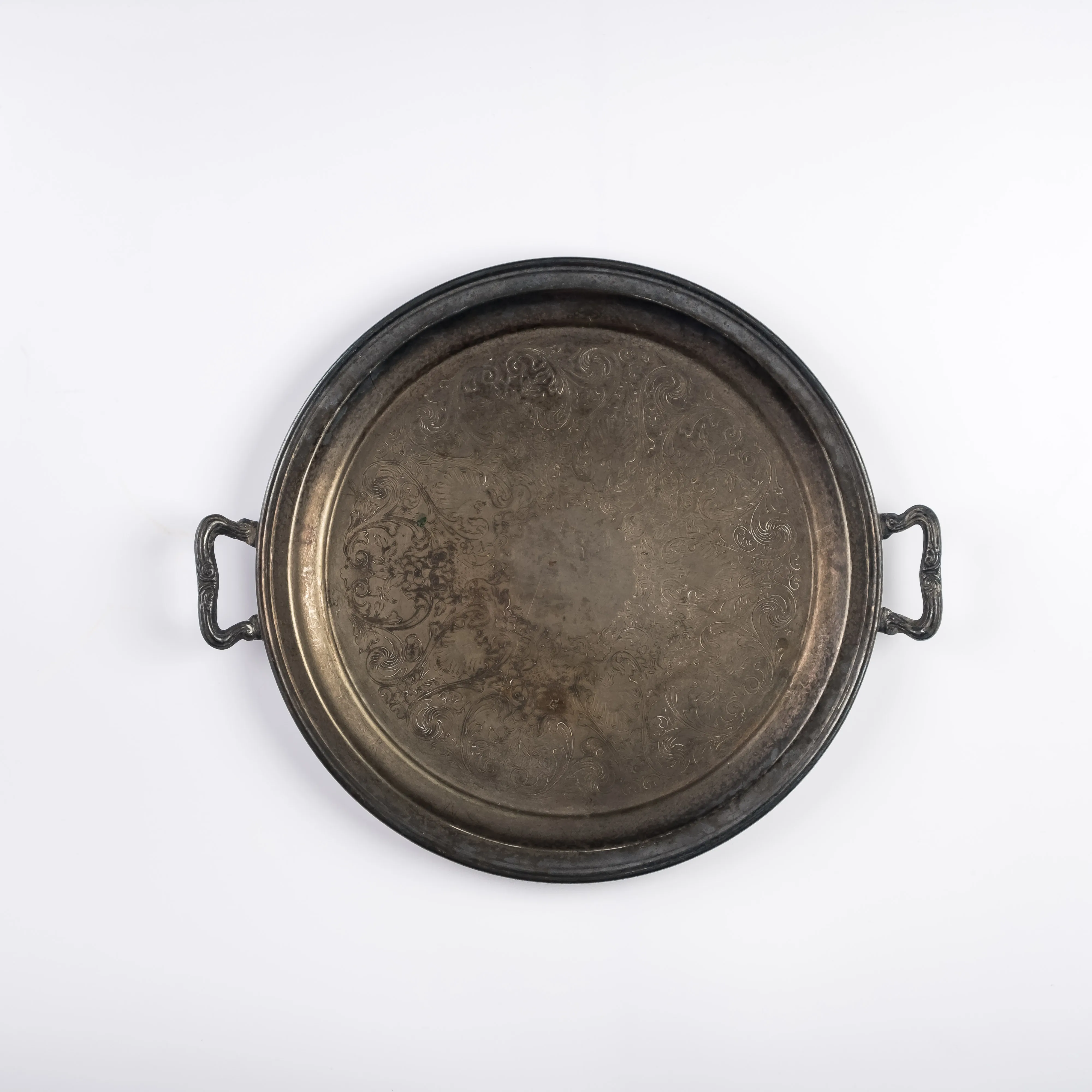 BO21-0039 - Silver Patina Metal Tray - 12" (D)