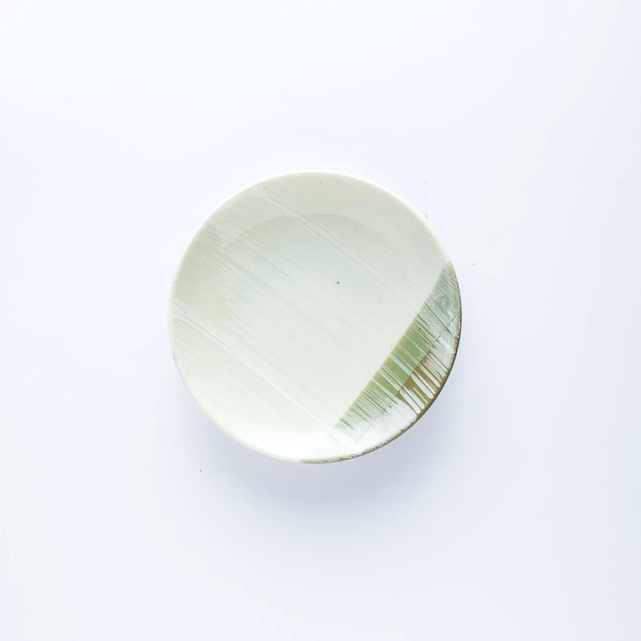 PL20-0124 - White Green Ceramic Plate - 5.25" (D)