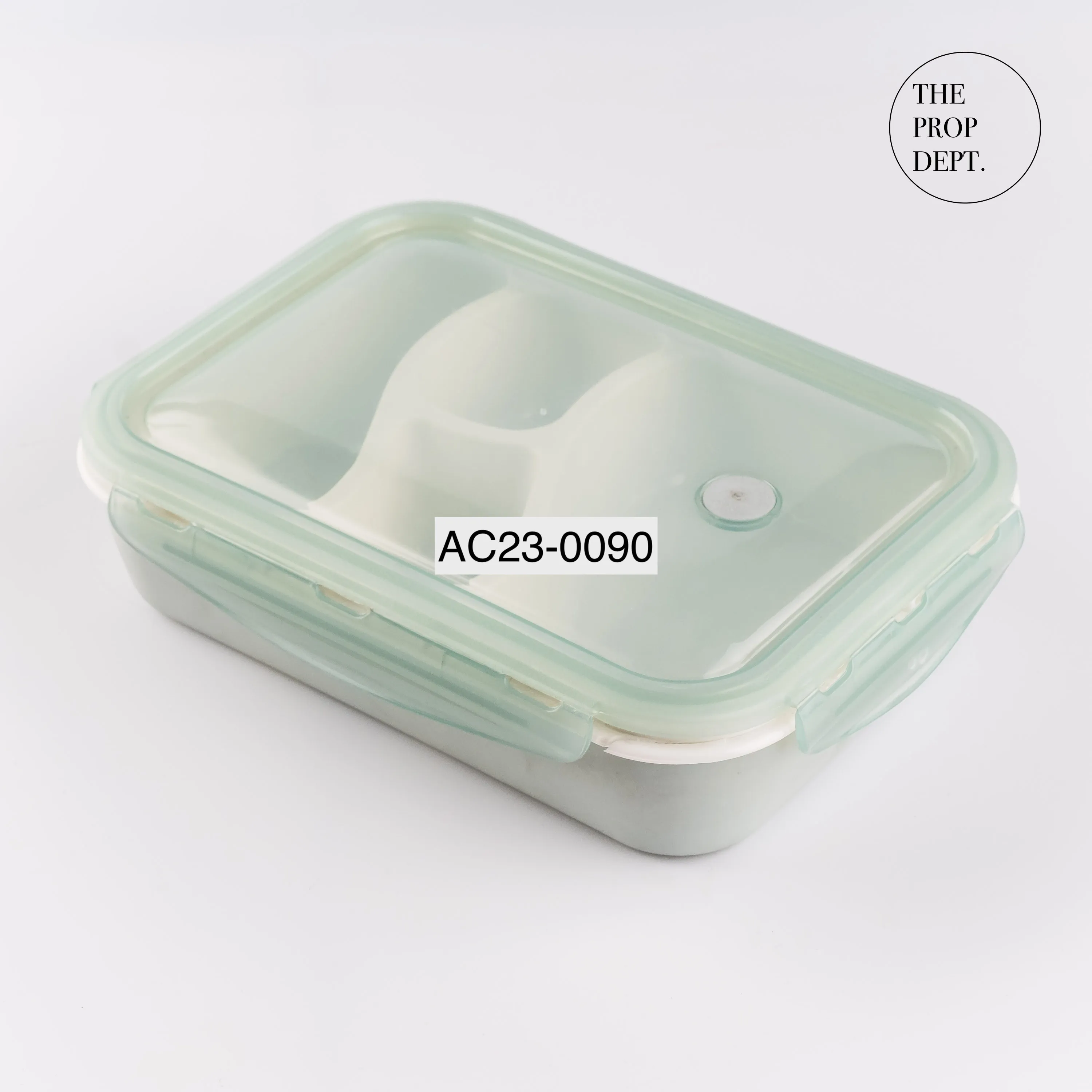 AC23-0090 - Green Gray Plastic Lunchbox - 6.25" 9" 2.5" (LWH)