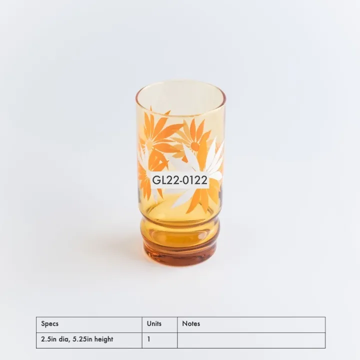 GL22-0122 - Orange Drinking Glass - 2.5" 5.25" (DH)
