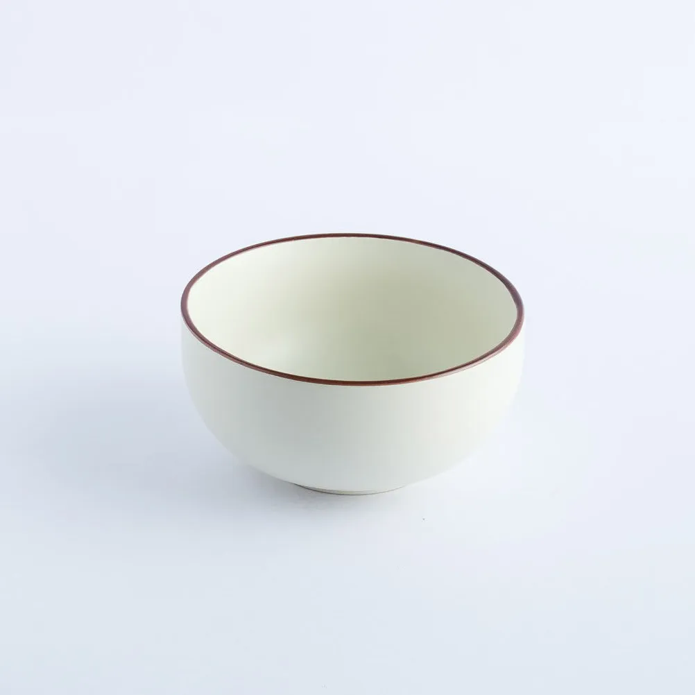 BW20-0113 - White Brown Ceramic Bowl - 4.5" 2.25" (DH)
