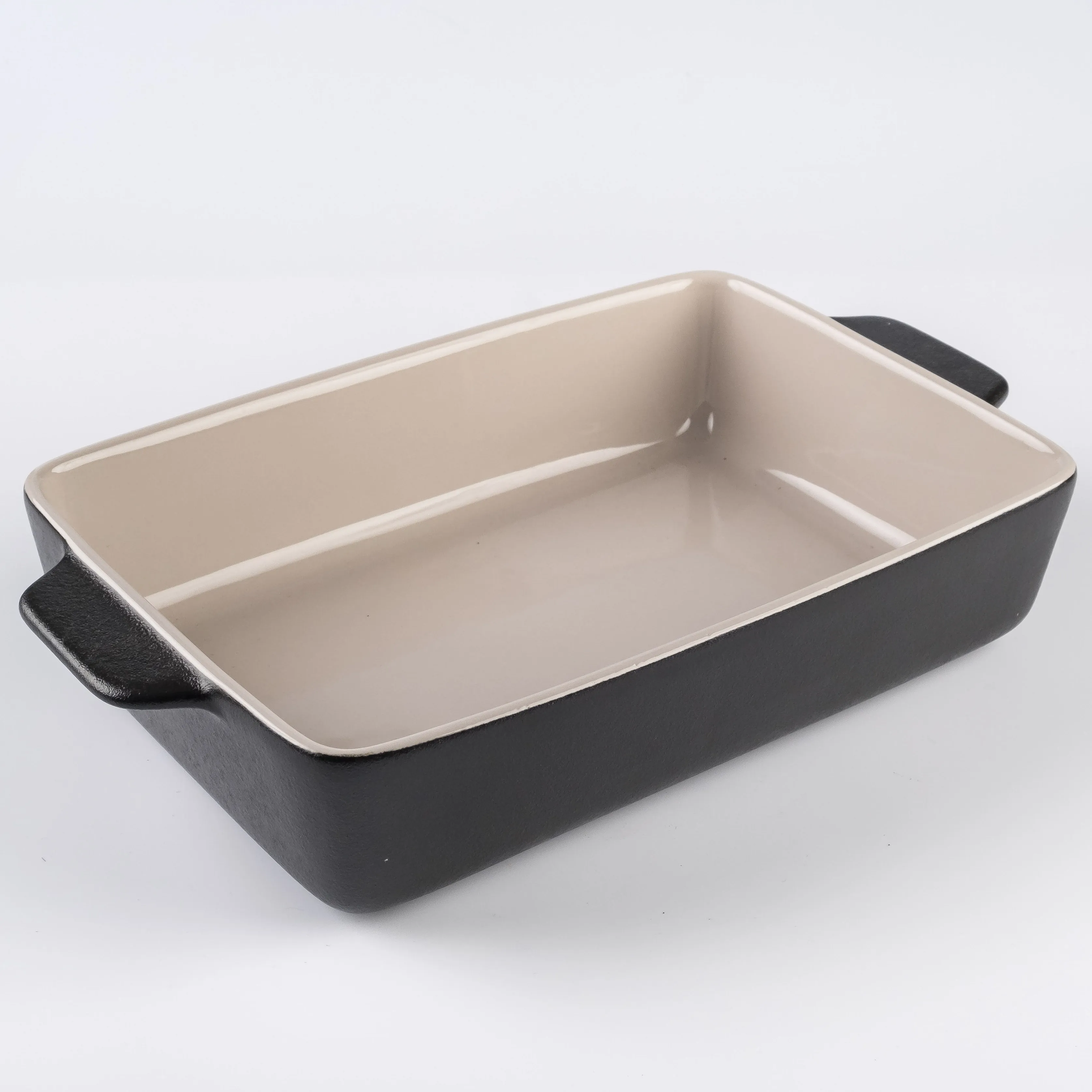 BW21-0428 - Black Beige Ceramic Casserole - 11.75" 8.25" 2.75" (LWH)