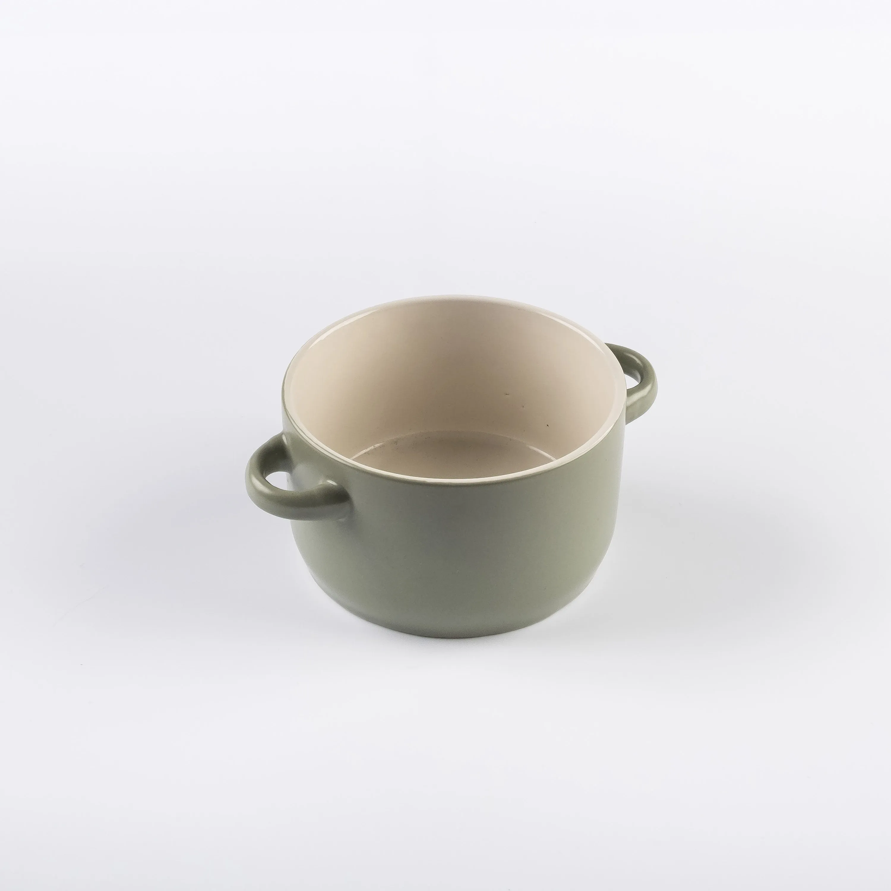 BW21-0413 - Green Beige Ceramic Bowl - 4" 2.5" (DH)