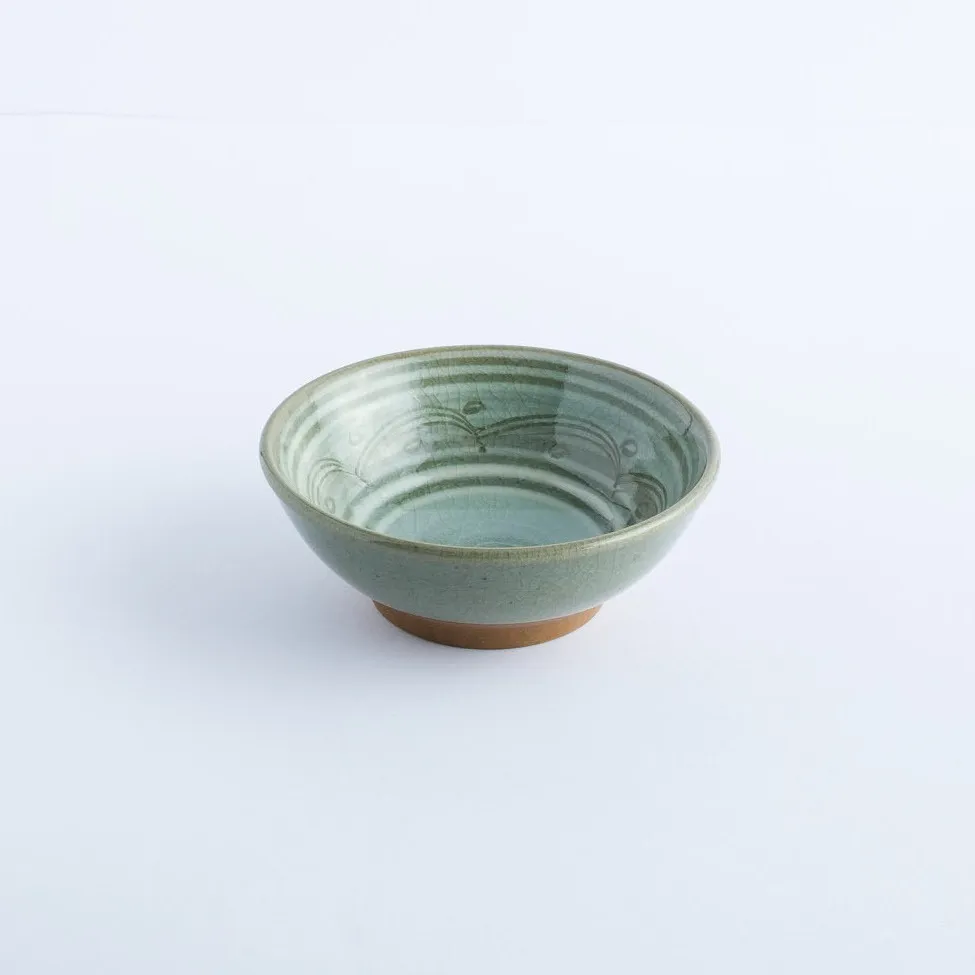 BW20-0091 - Green Brown Ceramic Bowl - 4.75" 1.75" (DH)