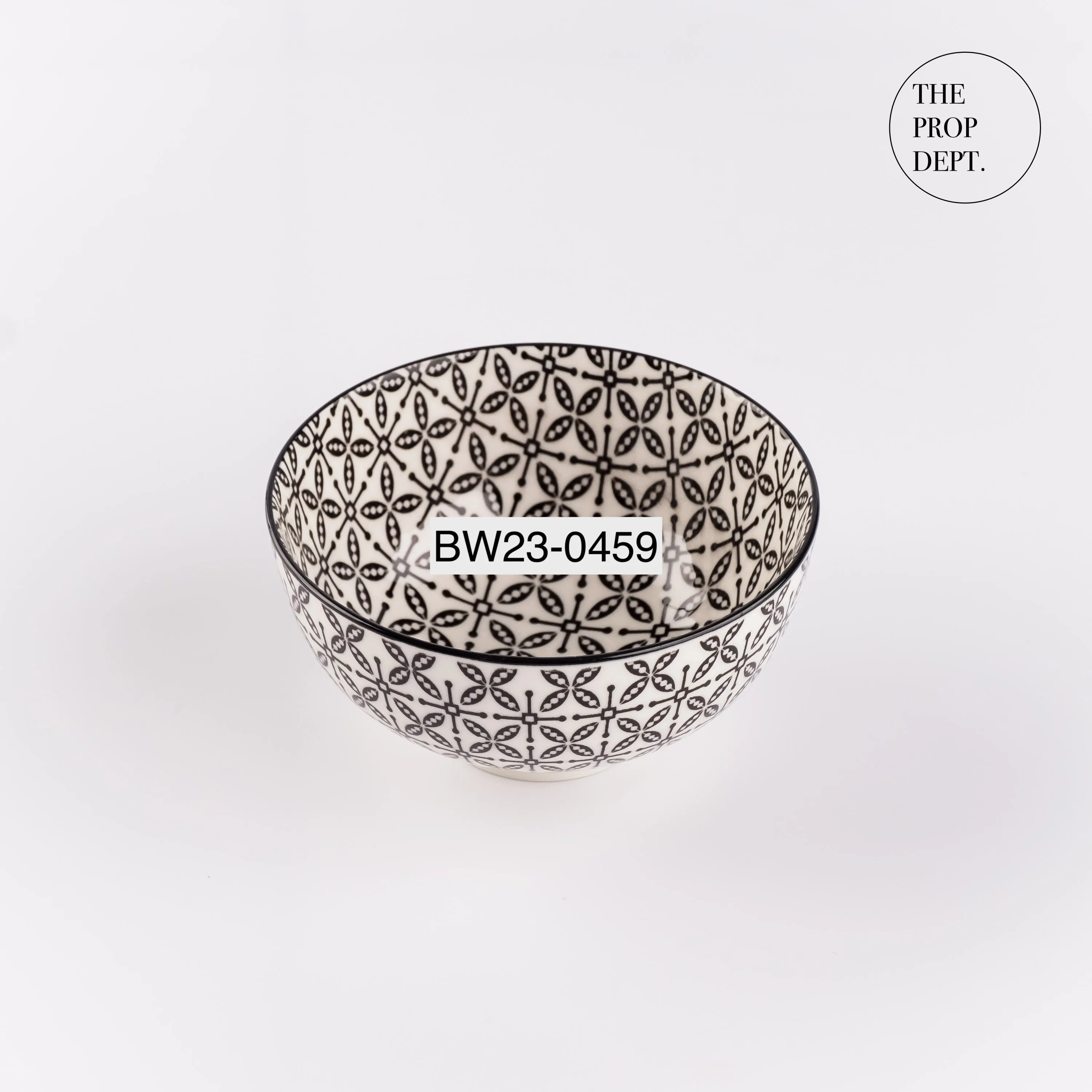 BW23-0459 - White Black Ceramic Bowl - 4.5" 2.25" (DH)