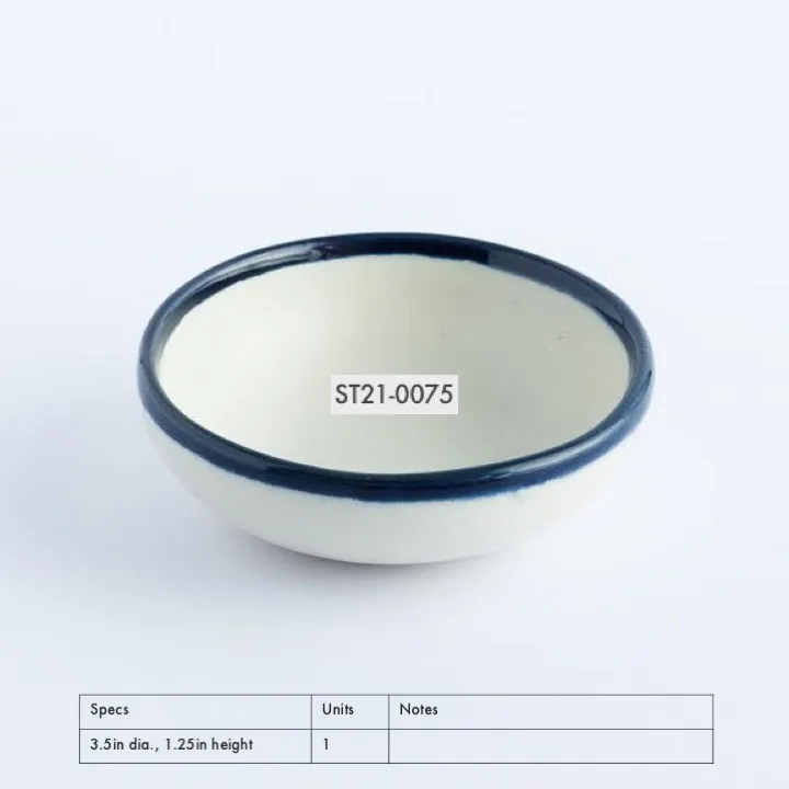 ST21-0075 - White Blue Stoneware Soy Dish - 3.5" 1.25" (DH)