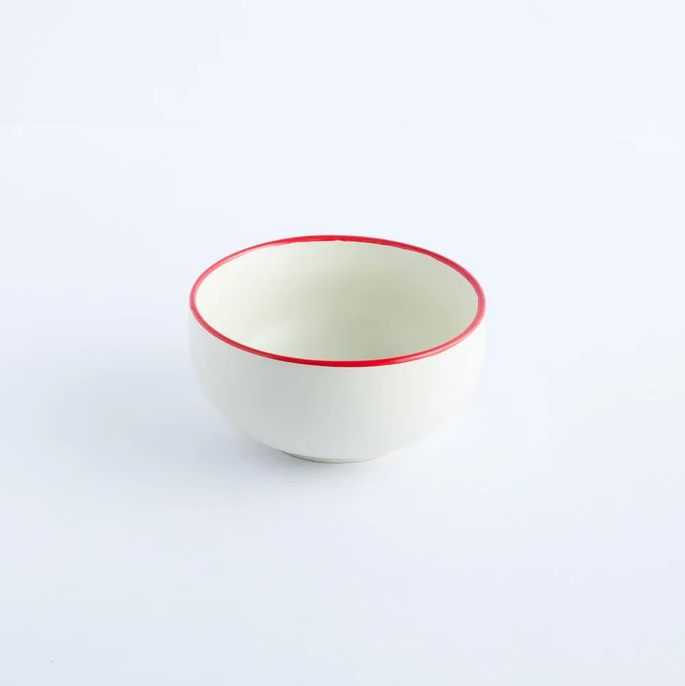 BW20-0158 - White Red Ceramic Bowl - 4.5" 2.25" (DH)