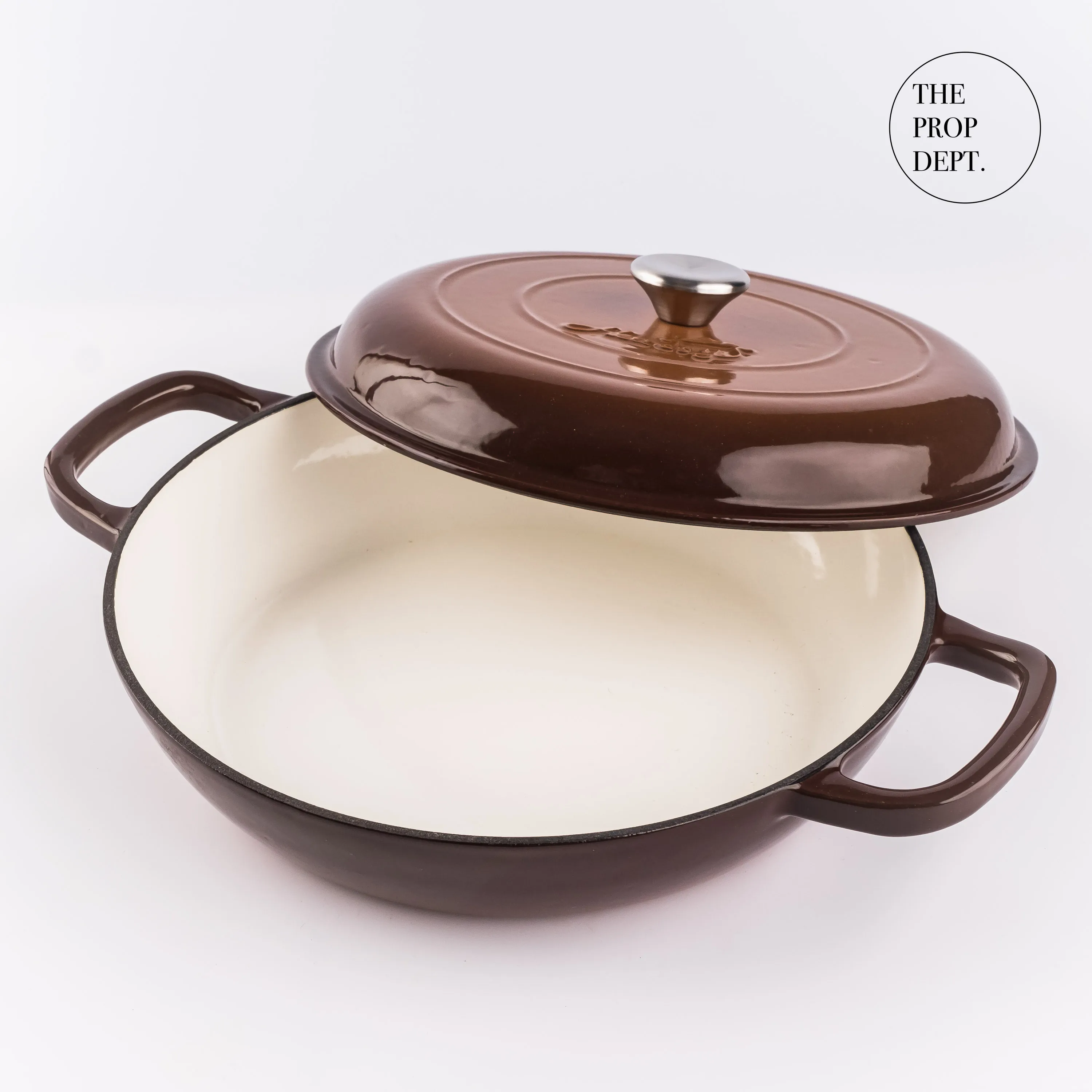 PP23-0028 - Brown White Enamel Cast Pot - 12" 1.25" (DH)