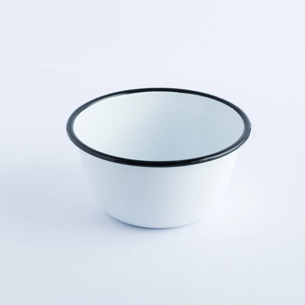 BW20-0195 - White Black Enamel Bowl - 6" 3" (DH)