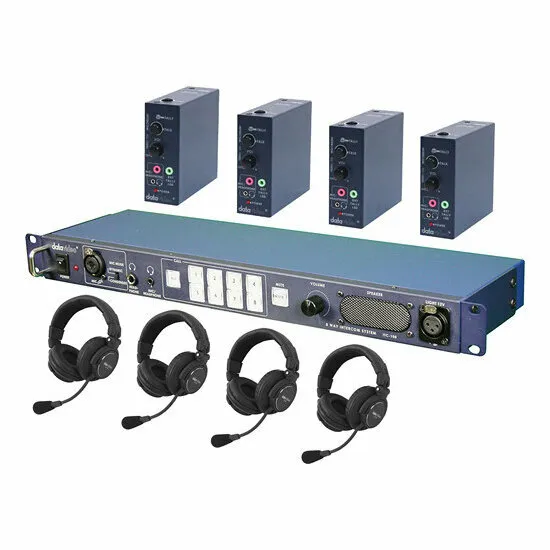 DataVideo ITC-100 8 Way Intercom System includes 4x ITC-100SL Belt Packs & Headsets and Tally Light Set 
