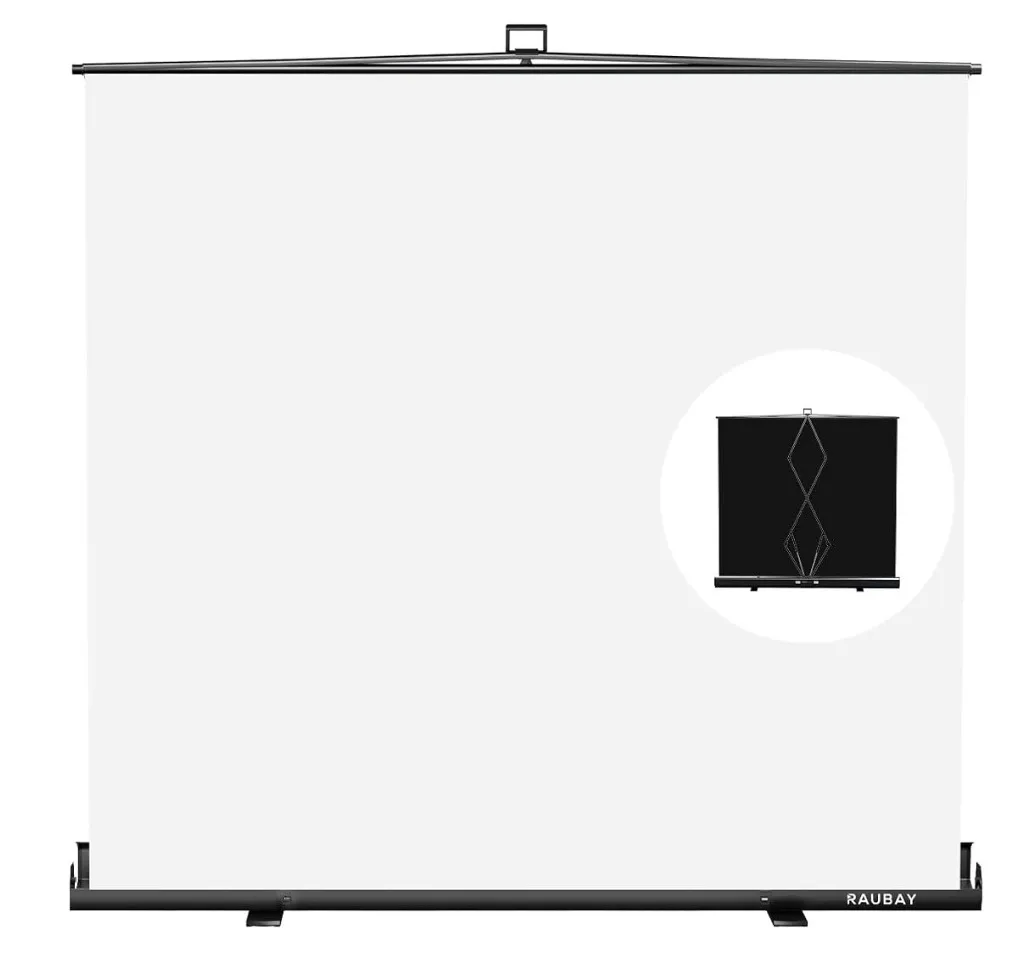 RAUBAY Backdrop Screen Portable Retractable Panel Photo White Background with Stand for Video Conference, Photographic Studio, Streaming