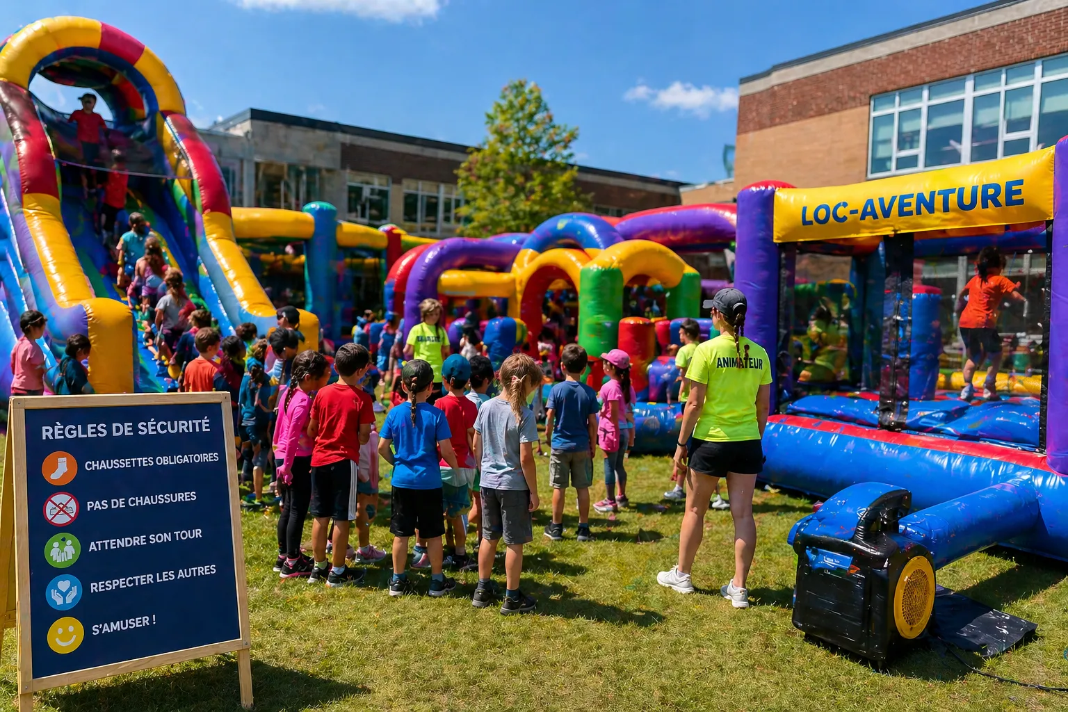 Activité de fin d’année scolaire avec jeux gonflables pour enfants à Drummondville et Victoriaville