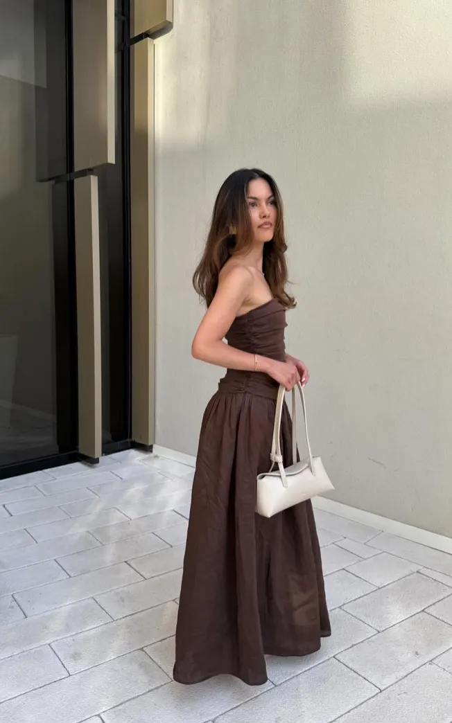 Dissh Aubriella Burnt Choc Linen Midi