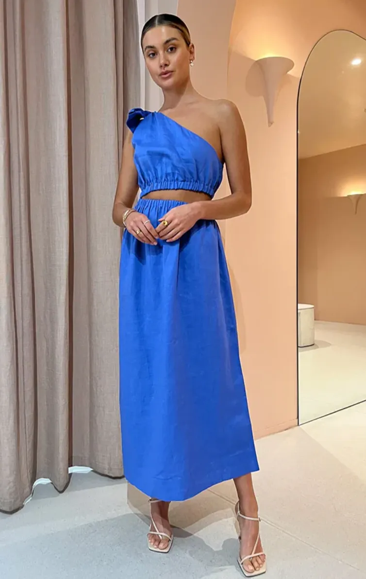 Sofia The Label Sienna one shoulder cut out midi in royal blue 