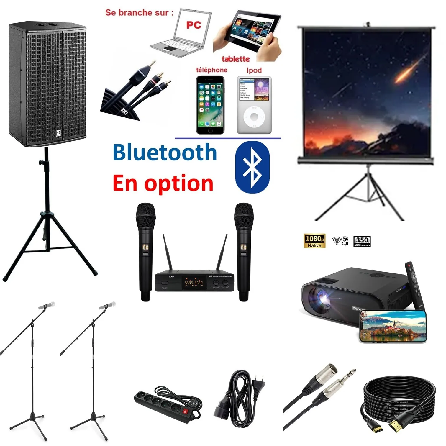 Karaoké BASIQUE - 2 Micros + Sonorisation 50 Personnes - AVEC Projection