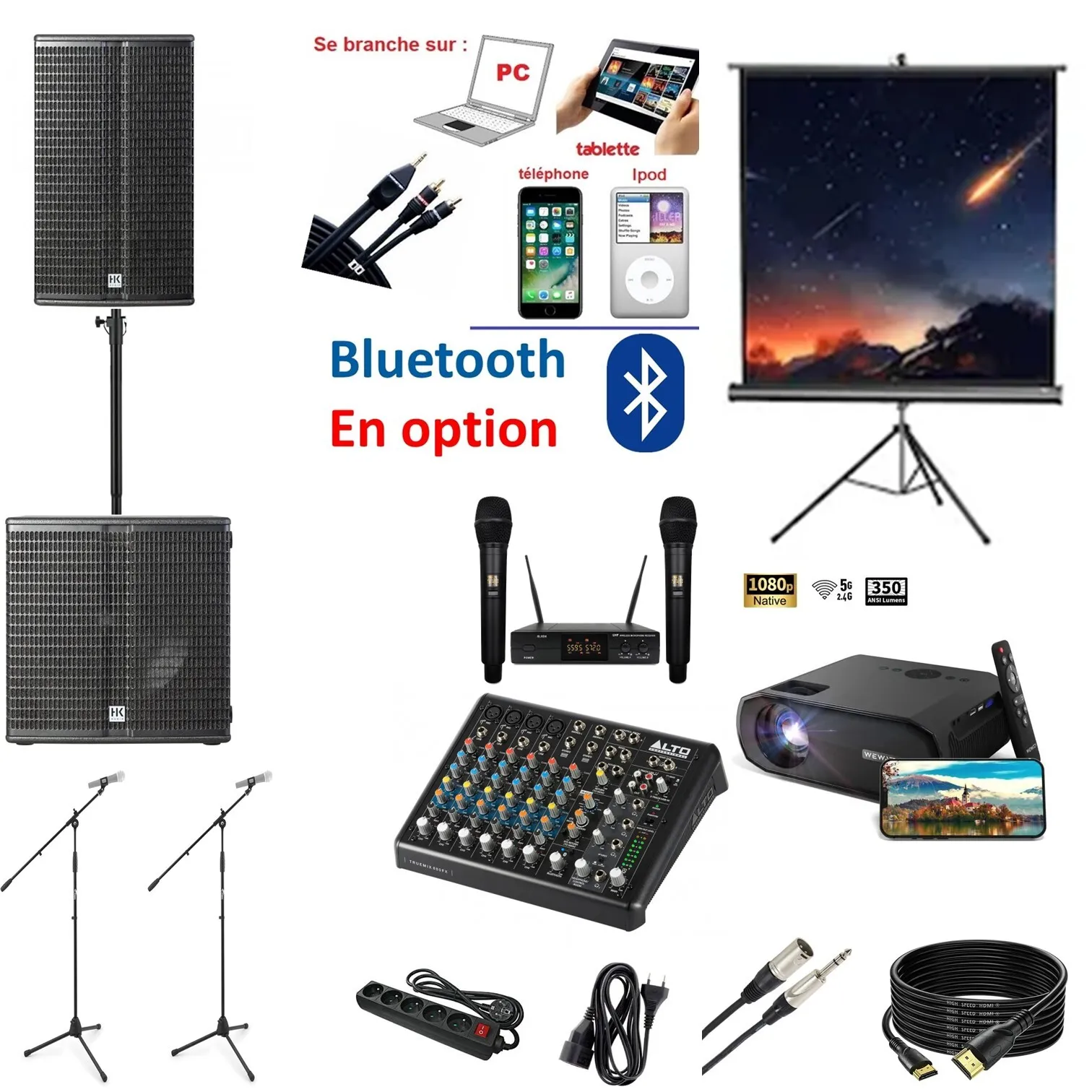 Karaoké PRO MIX - 2 Micros + Sonorisation 100 personnes - AVEC Projection