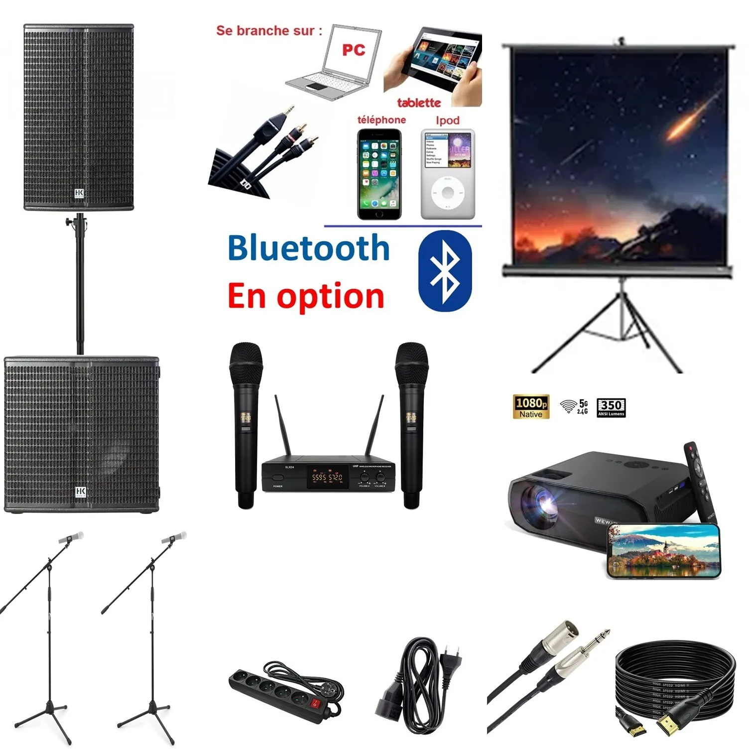 Karaoké BASIQUE - 2 Micros + Sonorisation 100 Personnes - AVEC Projection