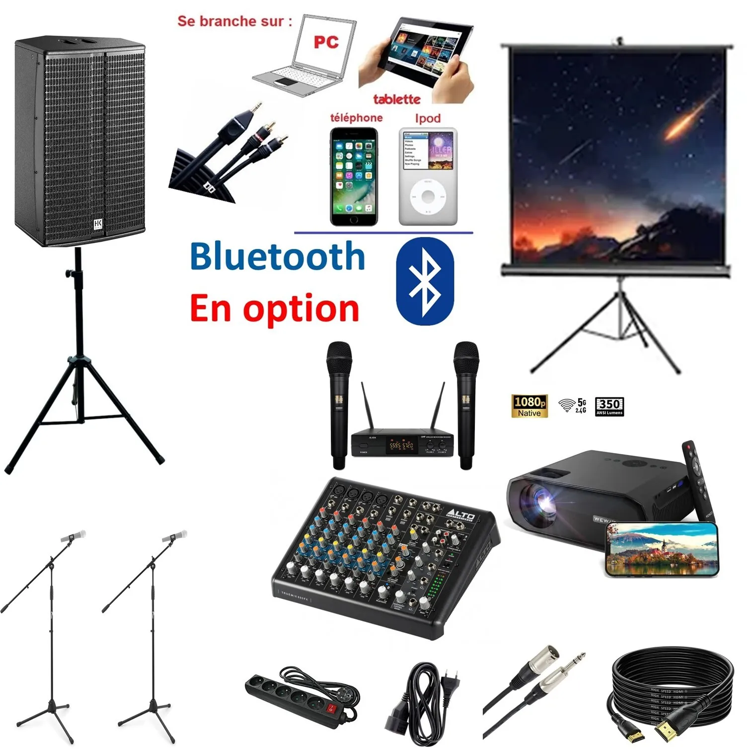 Karaoké PRO MIX - 2 Micros + Sonorisation 50 personnes - AVEC Projection