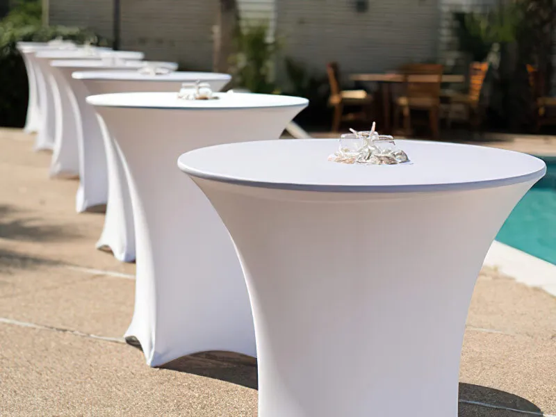 White spandex highboy table cover 