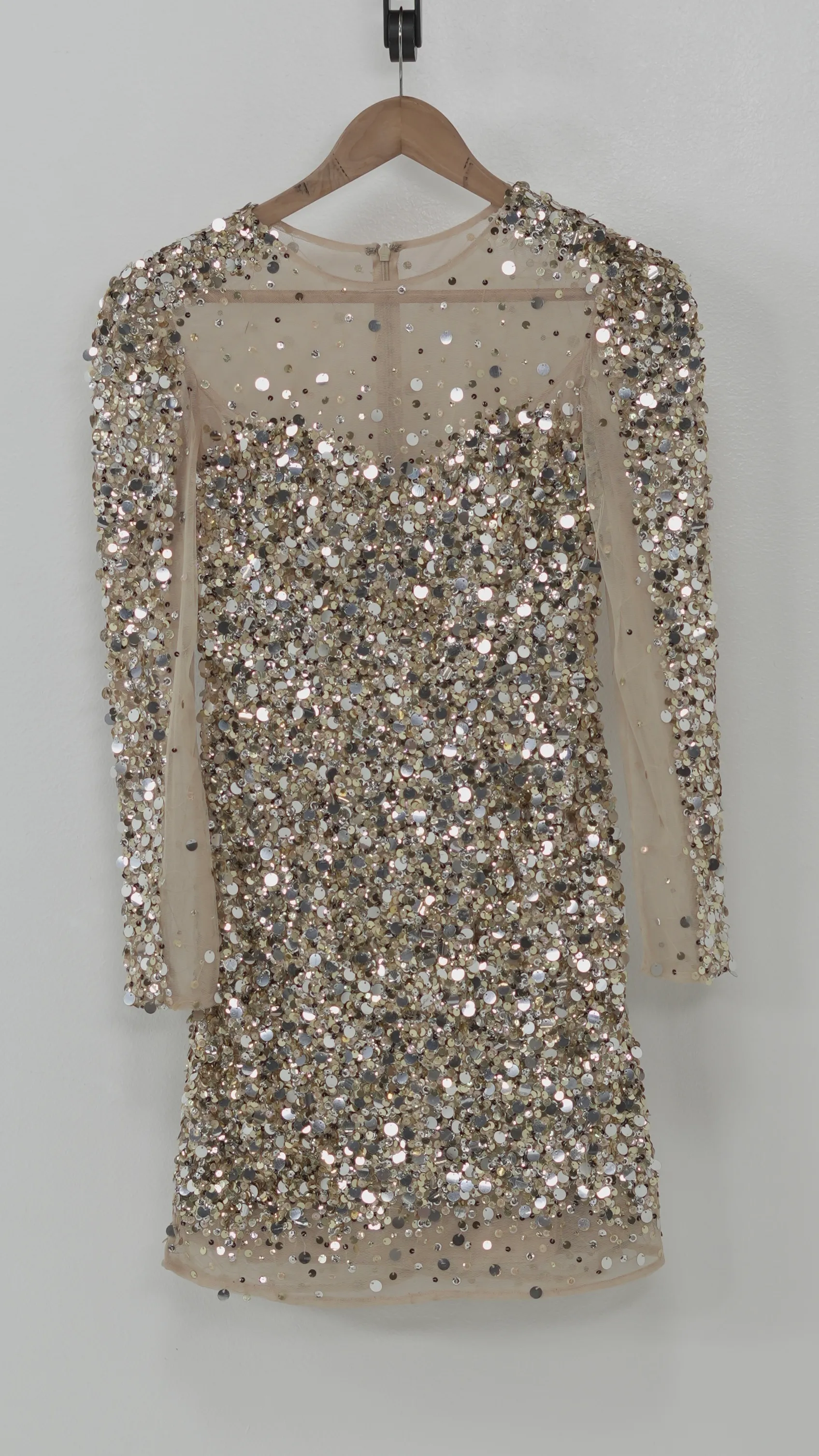 Champagne Sequin Long Sleeve Mini Dress