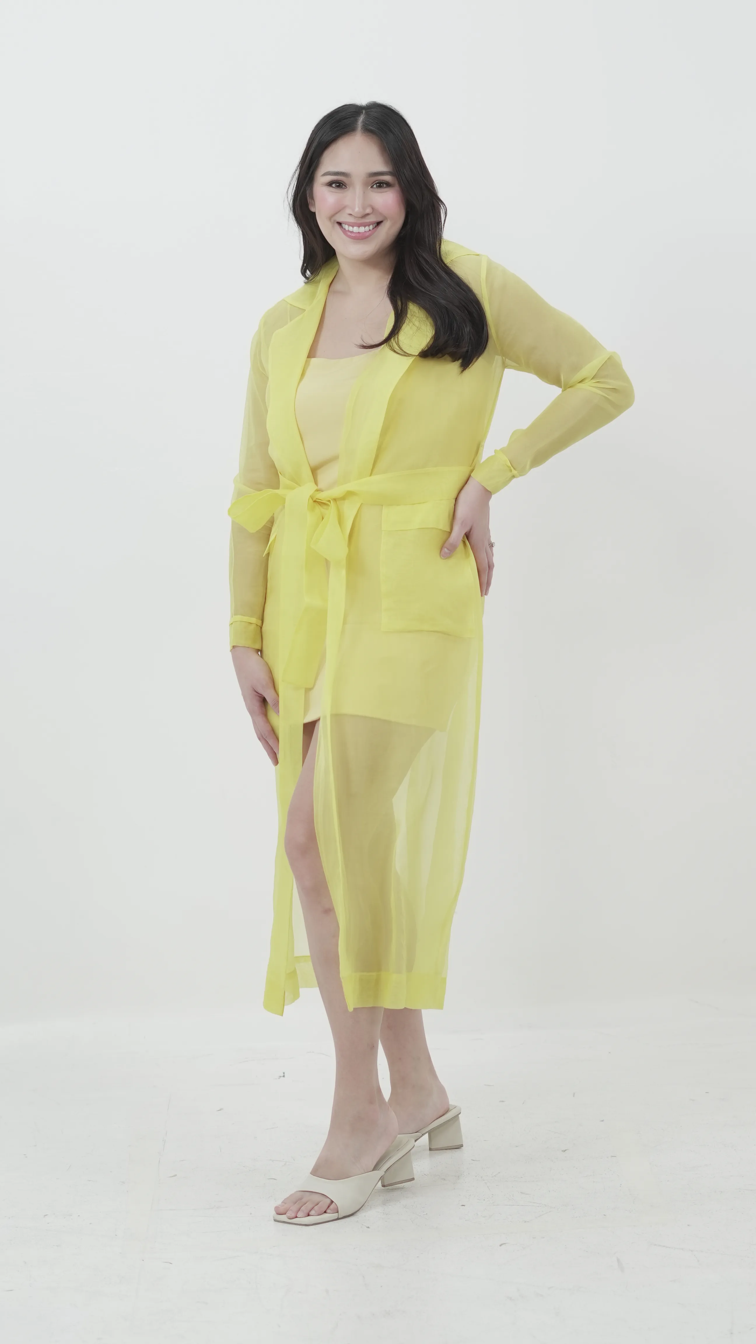 Yellow Sheer Robe Dress Set