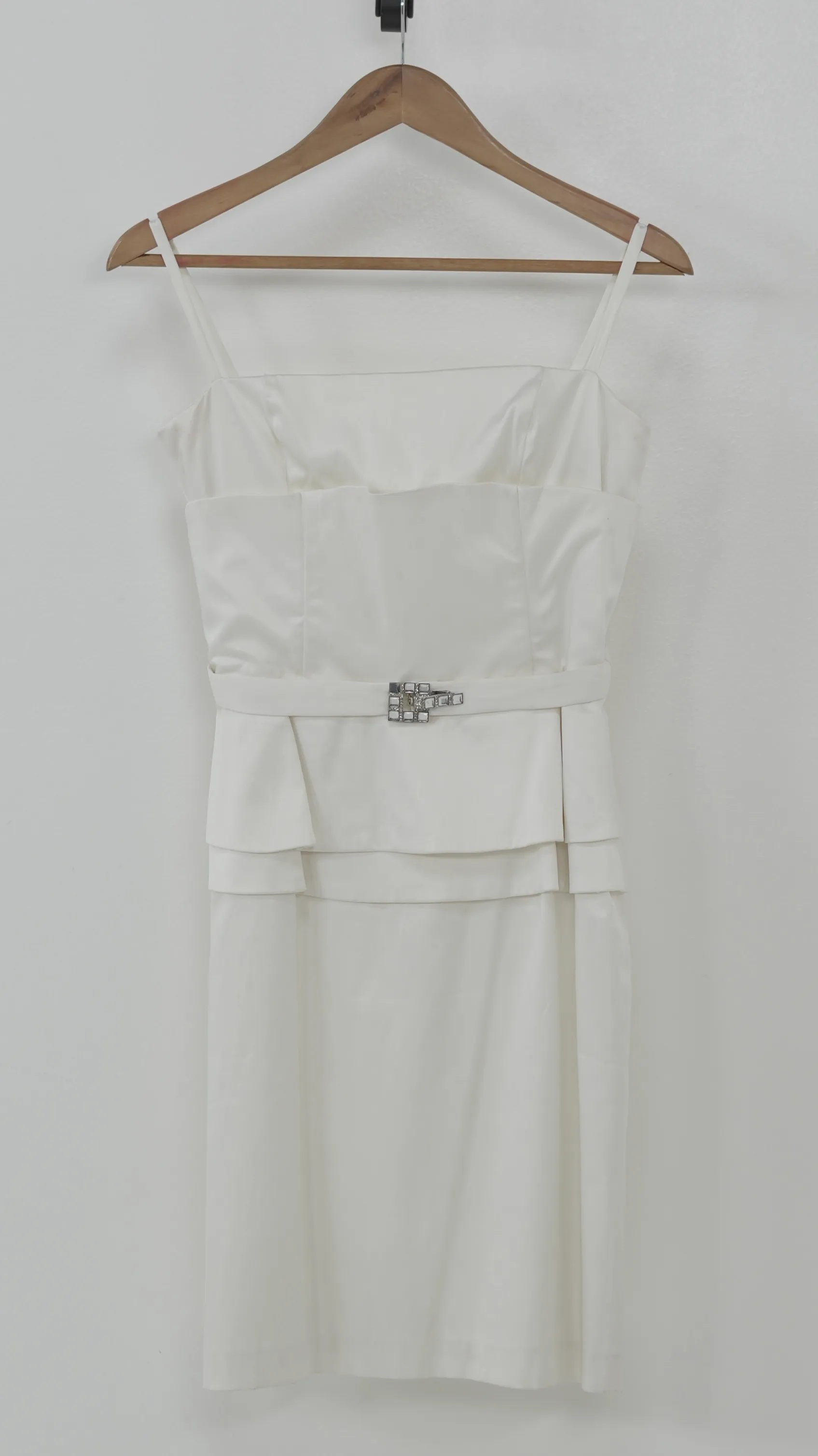 White Satin Mini Dress with Buckle Detail